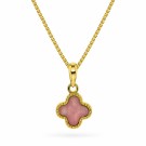 Pan Jewelry - Kløver smykke i forgylt sølv med rosa stein thumbnail