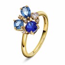 Pan Jewelry - GLAM Ring i forgylt sølv med blå stener thumbnail