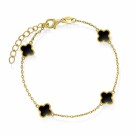 Pan Jewelry - Kløver Armbånd i forgylt sølv med sort sten thumbnail