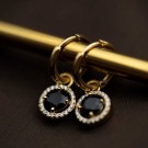 Pan Jewelry - Øreringer i forgylt sølv med zirkonia og sort sten thumbnail