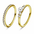 Pan Jewelry - Modena Ring i sølv med perle og zirkonia, 2 stk thumbnail