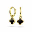 Pan Jewelry - Kløver Øreringer i forgylt sølv med sort sten thumbnail