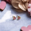 Prins & Prinsesse - Øredobber i sølv med rosa zirkonia hjerte thumbnail