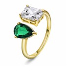 Pan Jewelry - Viva Vegas Ring i forgylt sølv med hvit og grønn zirkonia, justerbar thumbnail