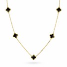 Pan Jewelry - Kløver Halskjede i forgylt sølv med sort sten thumbnail