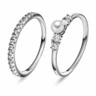 Pan Jewelry - Modena Ring i sølv med perle og zirkonia, 2 stk thumbnail