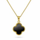 Pan Jewelry - Kløver Smykke i forgylt sølv med sort sten thumbnail