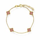 Pan Jewelry - Kløver armbånd i forgylt sølv med rosa stein thumbnail