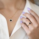 Pan Jewelry - Ring i forgylt sølv med zirkonia og sort sten thumbnail