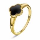 Pan Jewelry - Kløver Ring i forgylt sølv med sort sten thumbnail