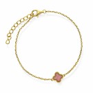 Pan Jewelry - Kløver armbånd i forgylt sølv med rosa stein thumbnail