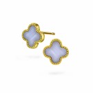 Pan Jewelry - Kløver øredobber i forgylt sølv med lys blå stein thumbnail