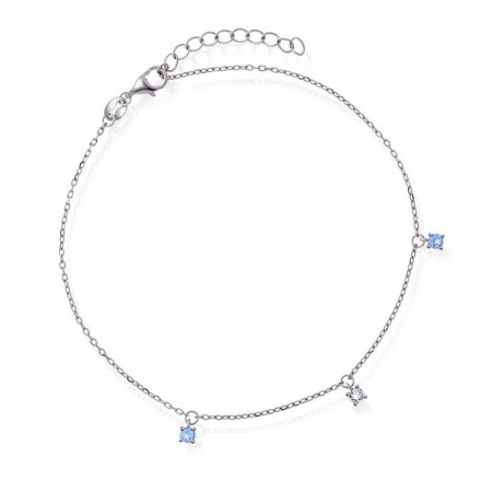 Pan Jewelry - Ankelkjede i sølv med blå zirkonia