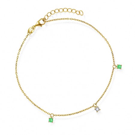 Pan Jewelry - Ankelkjede i forgylt sølv med grønn zirkonia