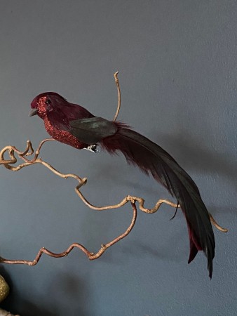 UND - Fugl Glitterbryst Mørk Rød, 22cm