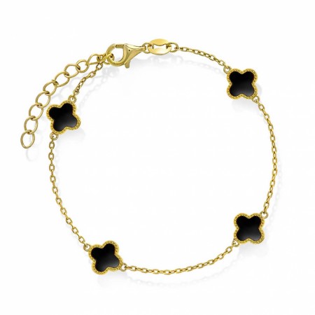 Pan Jewelry - Kløver Armbånd i forgylt sølv med sort sten