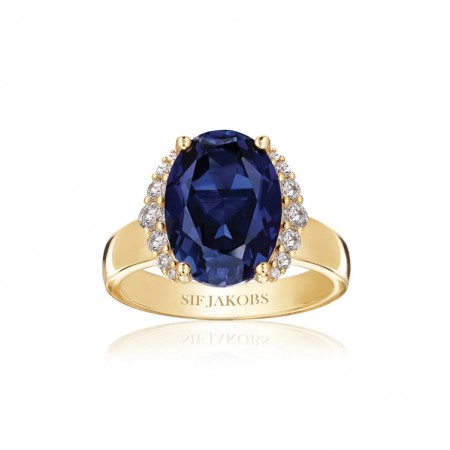 Sif Jakobs - Ellisse Grande Ring i sølv med blå zirkonia, 18k gullbelagt