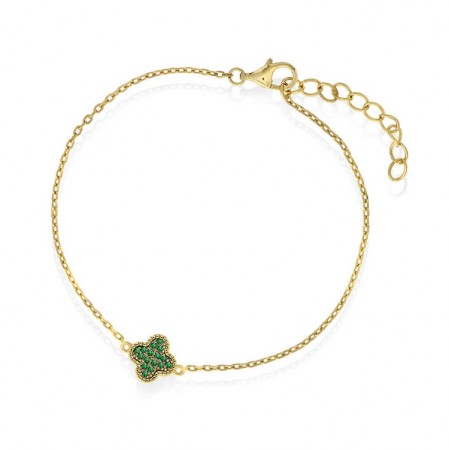 Pan Jewelry - Kløver armbånd i sølv med grønn zirkonia