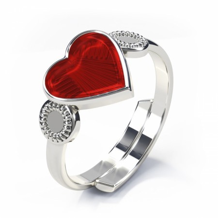 Pia & Per - Ring i sølv, Rødt hjerte