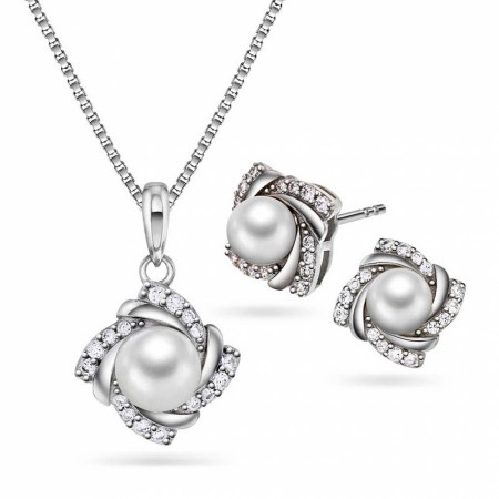 Pan Jewelry - Smykkesett i sølv med zirkonia og perlemor