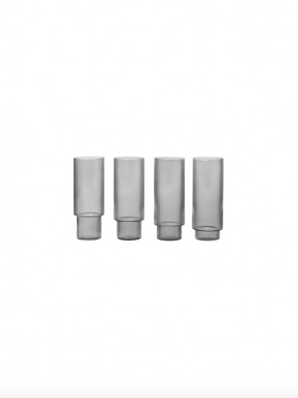 Ferm Living - Ripple Long Drink Glasses - Set of 4 - Smoked grey