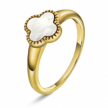 Pan Jewelry - Kløver Ring i forgylt sølv med perlemor