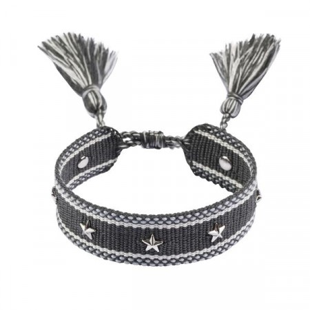 Dark Woven Friendship Bracelet W/Star Stud Dark Grey