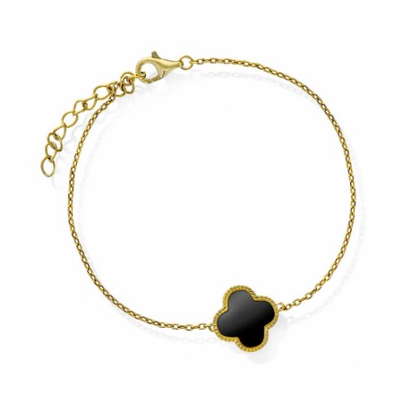 Pan Jewelry - Kløver Armbånd i forgylt sølv med sort sten