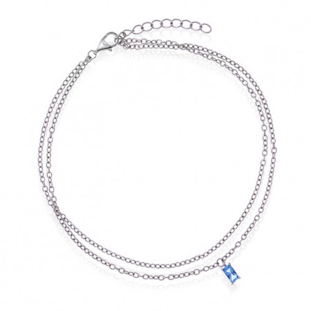 Pan Jewelry - Ankelkjede i sølv med blå zirkonia