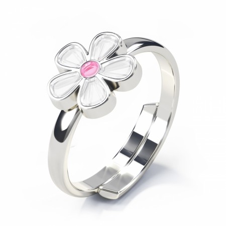 Pia & Per - Ring i sølv, Hvit blomst