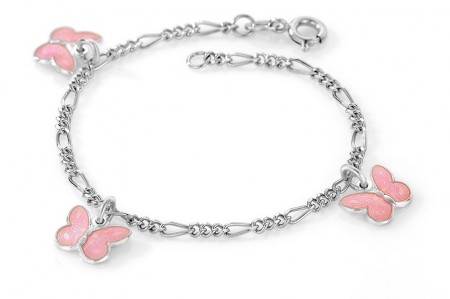 Pia & Per - Armbånd i sølv, Rosa sommerfugler