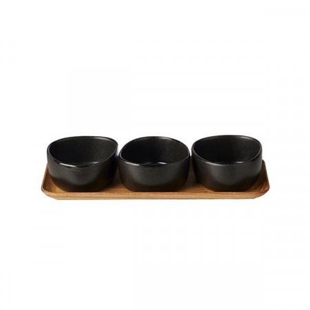 Aida - RAW Organic Skålsett med trebrett, Titanium Black