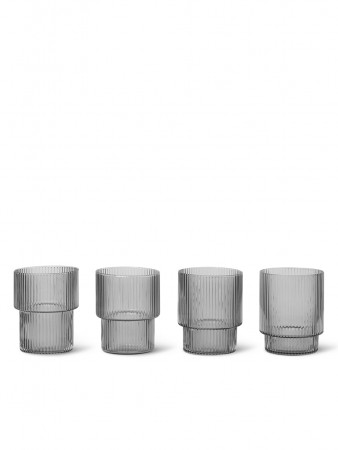 Ferm Living - Ripple Glasses (sett med 4) - Smoked grey