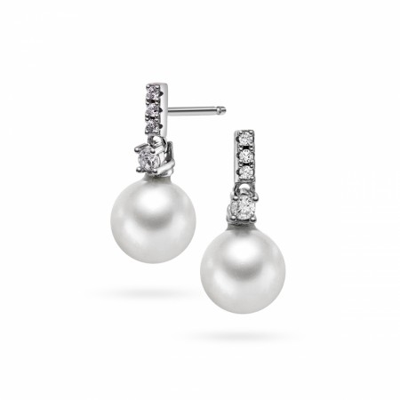 Arne Nordlie - Øredobber i sølv med perle og zirkonia, 18mm