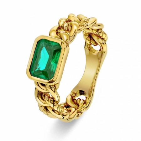 Pan Jewelry - Ring i forgylt sølv med grønn zirkonia