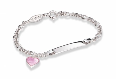 Pia & Per - ID-armbånd i sølv, Rosa hjerte
