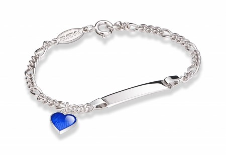 Pia & Per - ID-armbånd i sølv, Blått hjerte