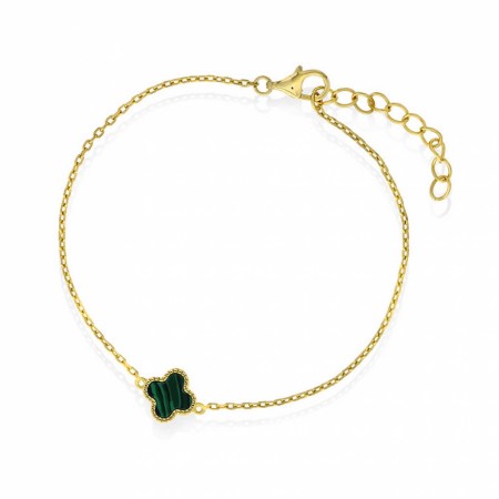Pan Jewelry - Kløver Armbånd i forgylt sølv med grønn stein