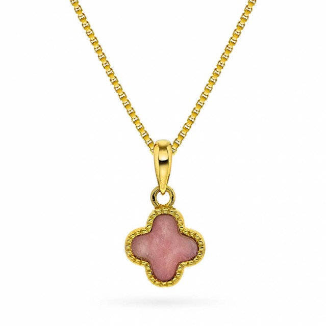 Pan Jewelry - Kløver smykke i forgylt sølv med rosa stein